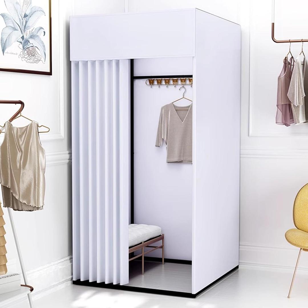 Clothing Store Fitting Room with Shading Curtain, Portable Temporary Mobile Privacy Protection Dressing Room, Foldable Mall Simple Changing Room for Office Outdoor Activity, 200x100x95cm(White)