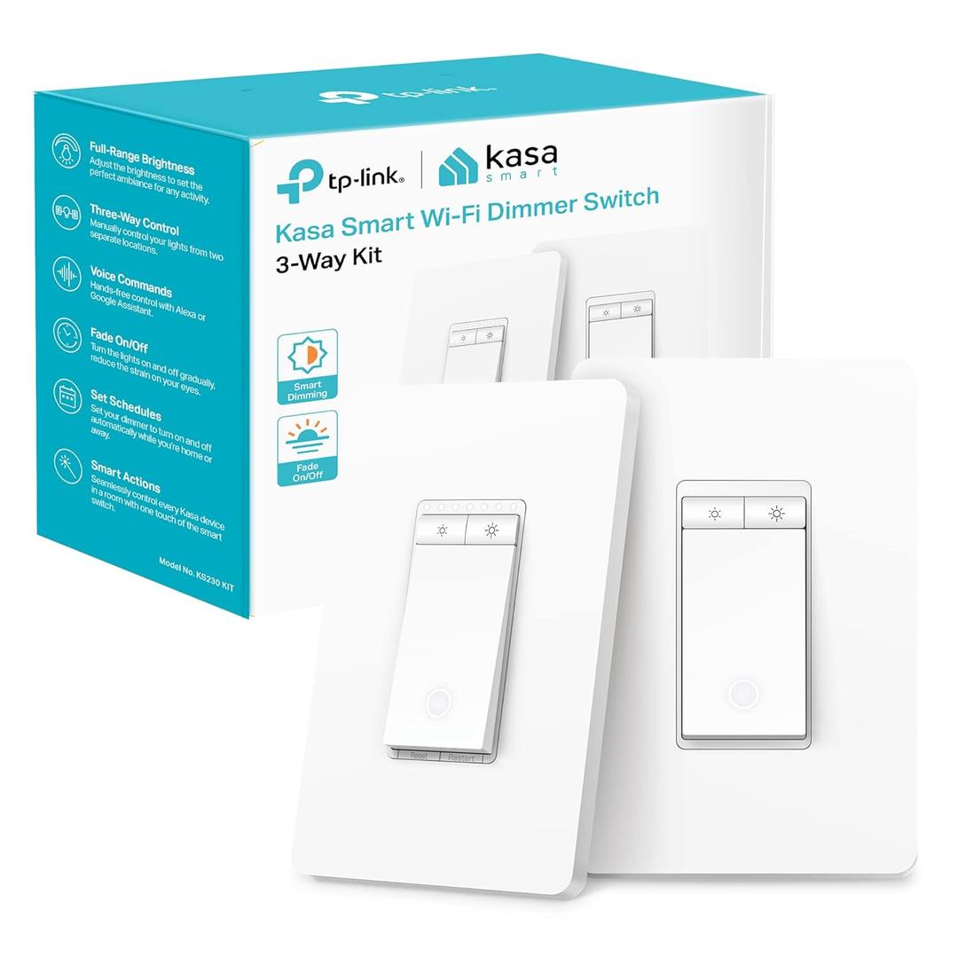 Kasa Smart 3 Way Dimmer Switch KIT, Dimmable Light Switch Compatible With Alexa, Google Assistant and SmartThings, Neutral Wire Needed, 2.4GHz, ETL Certified, No Hub Required, White (KS230 KIT v2)
