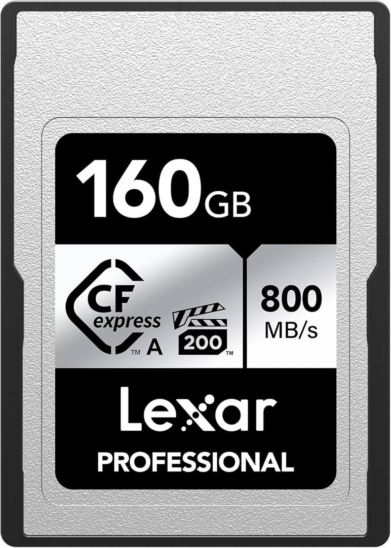 Lexar 160GB Professional CFexpress Type A SILVER Series Memory Card, Compatible with Sony Cameras w/ Type A Card Slot, Up to 800/700 MB/s Read/Write, 8K Video, VPG 200 (LCAEXSL160G-RNENG)