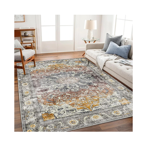 Area Rug 6x9 Washable Rug Brown Grey Vintage Traditional Distressed Thin Retro Kitchen Indoor Floor Cover Non Slip Carpet Floral Print Mat Living Room Bedroom Dining Room