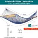 JoyView Traditional Rope Double Hammock - Hand Woven Cotton Hammock with Hardwood Spreader Bar and Pillow 450lb Capacity for Outdoor Indoor Patio Yard - Blue