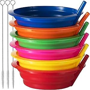 Cereal Bowls with Straws for Kids - (Set of 6 - 20-Ounce Bowls) BPA-Free Plastic Reusable Built-In Straw Bowl for Kids, Children & Toddlers, Dishwasher and Microwave Safe,