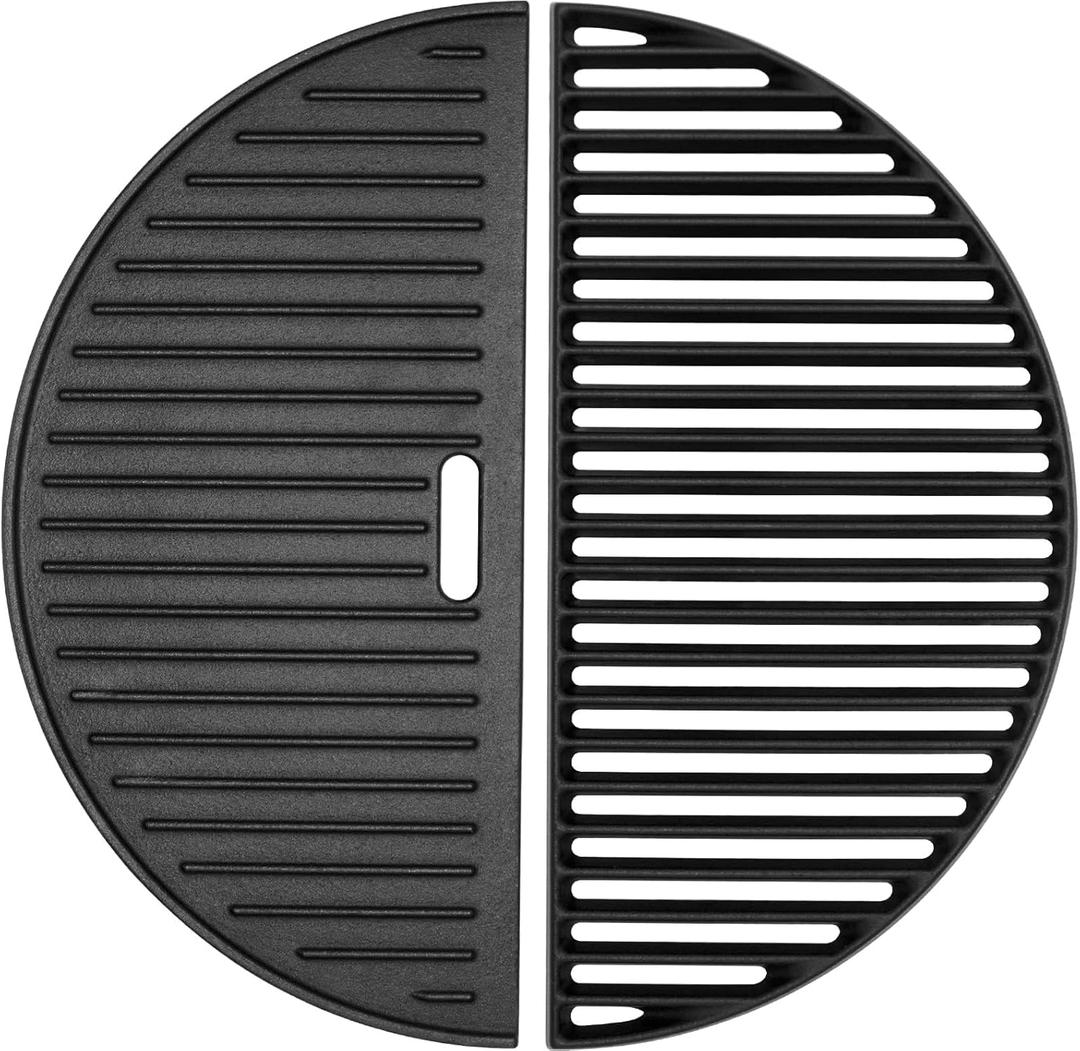 18" Half Moon Cooking Grate for Kamado Joe Classic I, II, III, Large Big Green Egg, Half Moon Reversible Griddle for Vision Grill B-11N1A1-Y2A, VGKSS-CC2, Stand-Alone Solo Stove Grill