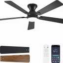 Dolavast Ceiling Fans with Lights, 52 inch Low Profile Ceiling Fan with Light and Remote Control, Flush Mount, Reversible, 3CCT, Dimmable LED, Noiseless, Black Ceiling Fan for Bedroom, Living Room