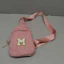 Viverte Small Corduroy Sling Bag Initial Crossbody Bag Fanny Pack for Girls Personalized Birthday Gifts for Teen Girls Gifts (Pink)