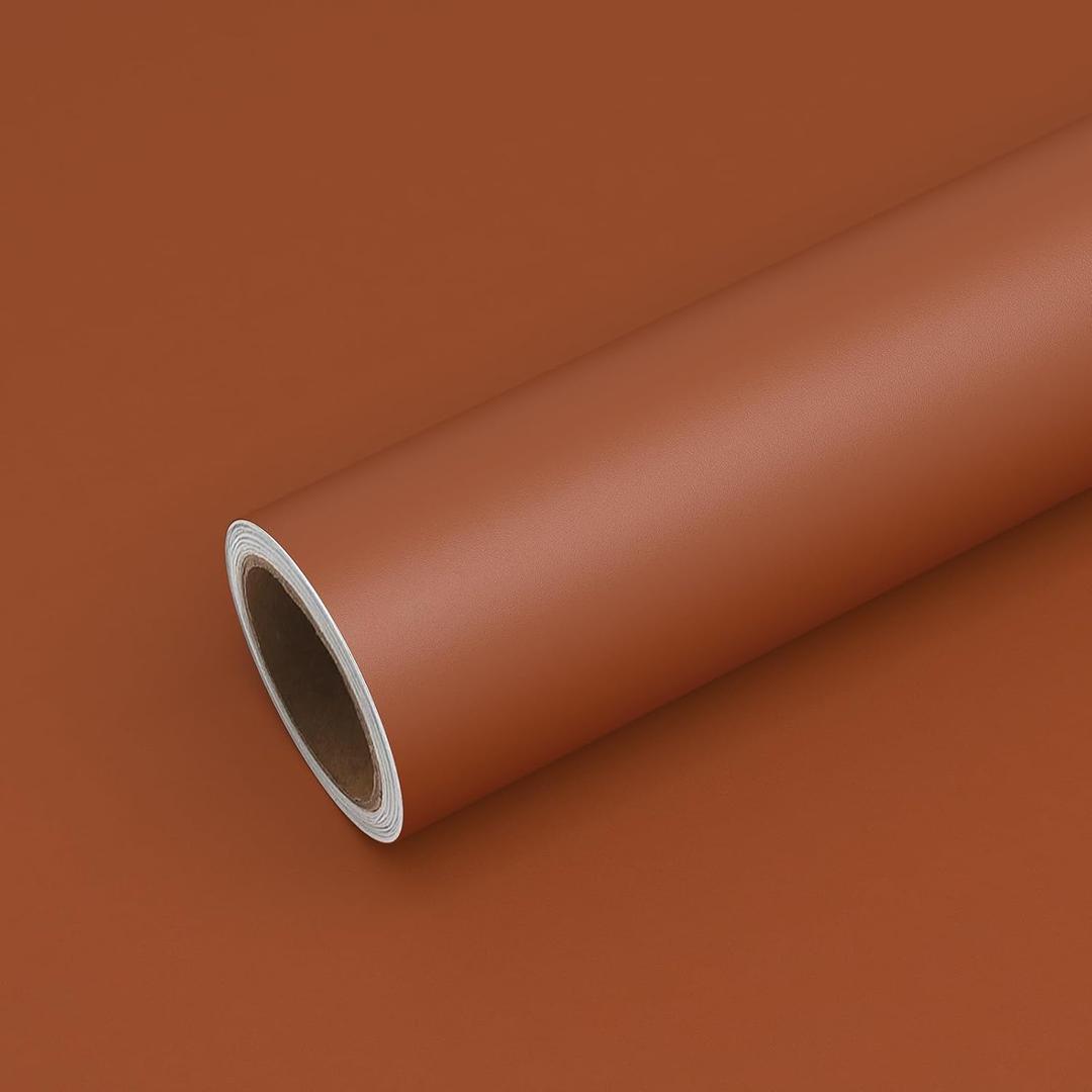 VEELIKE Matte Brown Peel and Stick Wallpaper 24''x354'' Wide Thick Terracotta Brown Contact Paper for Cabinets Desk Accent Walls Removable Self Adhesive Terracotta Wallpaper for Bedroom Living Room