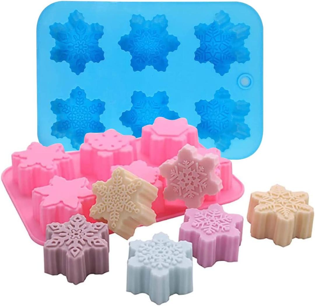 Snowflake Silicone Molds, 2 Pack Cake Pans Cookie Trays Handmade Soap Making Molds Also for Chocolate Mold Pudding Jelly Muffin Ice Cube Tray for Christmas Holiday Party Cake Decor(Pink/Blue)