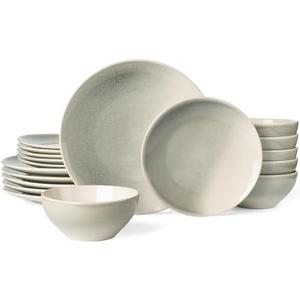 Famiware Glacier Dinnerware Sets, Plates and Bowls Dish Sets for 6 (18 Pieces), Stoneware Tableware - Dishwasher and Microwave Safe, Handcrafted Reactive Glaze, Sage Green