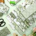 Ganeen 100 Pcs Sage Green Fabric Roll for Rug Batting Greenery Fabric Strips Jelly 2.56 Inch Leaves Floral Precut Quilting Square Bundle for Spring Patchwork Materials Blanket Purse Sewing DIY Crafts