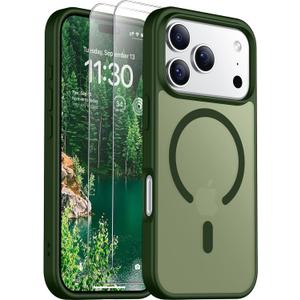SPIDERCASE for iPhone 17 Pro Max Case, Magnetic Translucent Matte Case with 2PCS Tempered Glass Screen Protector Slim Phone Case for iPhone 17 Pro Max 6.9'', Green