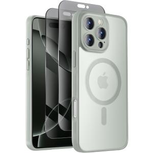 Designed for iPhone 16 Pro Case, Compatible with MagSafe, with Privacy Screen Protectors X2, [Camera Protection] [15FT Military Drop Protection] Shockproof Phone Case, 2024, Calke Green