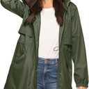 Avoogue Womens Raincoats Waterproof Cinch Waist Breathable All Weather Jacket Long (Large, Army Green)