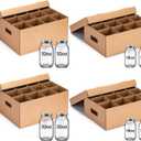 MotiMind 4 Sets Mason Jar Storage Box Fits 16 oz and 32 oz Regular or Wide Mouth Jars Mason Jar Storage Containers with Handles and Dividers 12 Cells Cardboard Can Stack for Moving Home Supplies