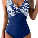 Eomenie Women's One Piece Swimsuits Tummy Control Ruched Push Up Bathing Suit Tie Back Slimming Swimwear XL