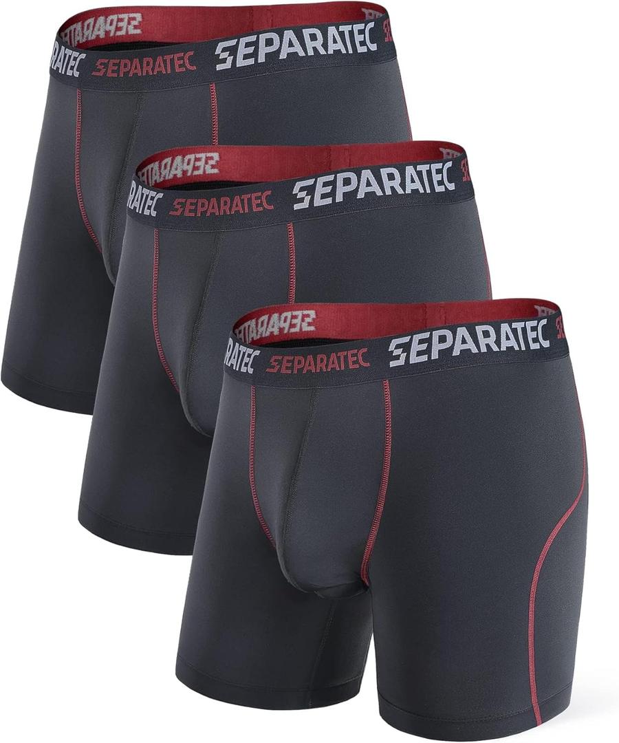 Separatec Mens Underwear with Pouch for balls Anti Chafing Underwear Men Athletic Sport Performance Long Boxer Briefs 3 Pack (Medium, A1 - Black)