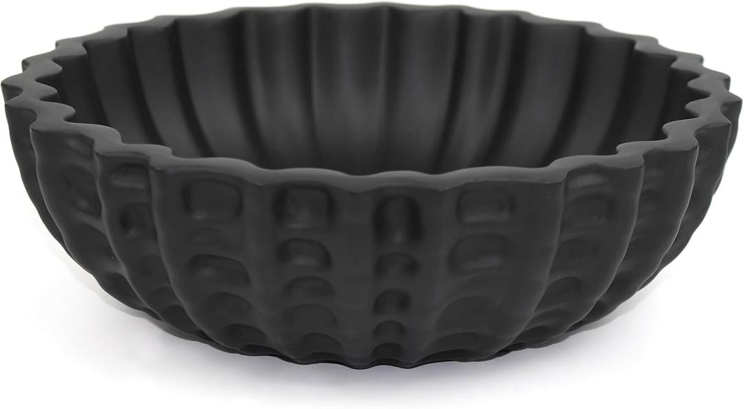 Modern Decorative Bowl, Sculptural Resin Display Bowl for Home Decor, Large Centerpiece for Kitchen Counter or Entry Table, Key Bowl or Fruit Holder, Black