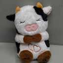 Breathing Cow Stuffed Animal, 11inch Cow Plush Soothing Stuffed Animal with Calming Music, Lights, Soft Breathing Plush for Kids, Adult (3-Levels Mode & Volume) (Black and White)