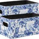 Closet Storage Bins, 2 Pcs Felt Open Home Containers Organizer with Handles, Collapsible Shelf Basket for Home Office, Craft Room, Classroom Fabric Basket Storage - Blue and White