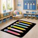 3.3x4 ft Pencil Bow Classroom Rug Pencil Bowknot Play Carpet Educational Area Rug Colorful Play Mat Non-Slip Back to School Floor Mat for Teaching Playroom Nursery Daycare Home Decor