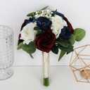 Set of 2 Bridesmaid Bouquets, 11 Inch Wedding Artificial Flower Bouquets for Wedding Ceremony Bridal Shower Decorations - Burgundy & Navy Blue