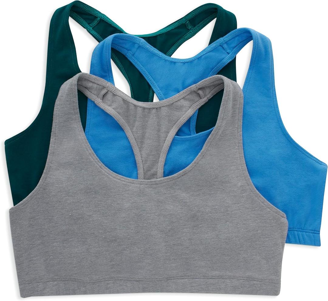 Hanes Women's Racerback Cotton T-Back Bralette (3 Pack) (Medium, Green Marble/Provence Blue/Concrete Heather)