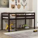 Bellemave Twin Size Low Loft Bed Frame with Guardrails,Kids Loft Bed with Front Ladder,Wood Low Loft Bed Twin Size for Girls Boys,No Box Spring Required,Espresso