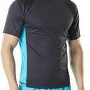 TSLA Men's Rashguard Swim Shirts, UPF 50+ Protection Quick Dry, Stretch Comfort Fit, Flatlock Seams, Outdoor & Water Sports, Sun Protection Shirts Charcoal & Sky, Medium