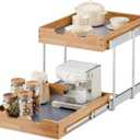 OCG 2 Tier Pull Out Cabinet Organizer (17"W x 21"D), Double Tier Slide out Wood Drawer Shelf, Pull Out Shelves for Base Cabinet Organization in Kitchen, Pantry, Bathroom