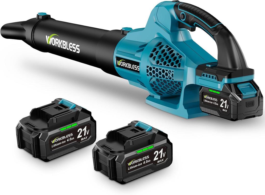 Leaf Blower Cordless, 21V Electric Leaf Blower with 2 x 4.0Ah Batteries and Fast Charger, 22000RPM & 6 Speed Adjustable, Blower for Lawn Care, Patio Cleaning, Dust, Snow Care(Blue)
