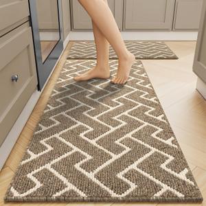 hicorfe Kitchen Rugs and Mats Sets,Non-Slip 2 Pieces Absorbent 100% Polypropylene Rug,Comfort Kitchen Runner Mat,Washable for Kitchen,Sink,Laundry(20" x 31.5" Plus 20" x 59",Black)