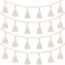 Tatuo Boho Macrame Tassel Garland for Classroom Decor Hanging Tassel Garland Bunting Boho Classroom Decor for Nursery Room Birthday Party Bedroom Dorm(4 Pieces, 37.4 Inch)