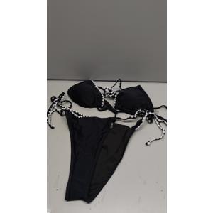 SUUKSESS Women Cheeky Halter String Bikini Sets Sexy Triangle Two Piece Swimsuit High Cut Bathing Suit (Black, M)
