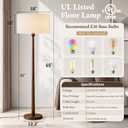 Buruis 65 Inch Single Ball Walnut Wood Floor Lamp with Linen Shade, Cream