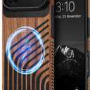 TENDLIN Magnetic Case Compatible with iPhone Air Case Wood Grain with Carbon Fiber Texture Design Leather Hybrid Slim Cover (Compatible with MagSafe) Hairline