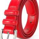 SANSTHS Women Leather Belt for Jeans Pants Fashion Ladies Skinny Belt for Dresses Thin Belt with Single Prong Buckle (Red)