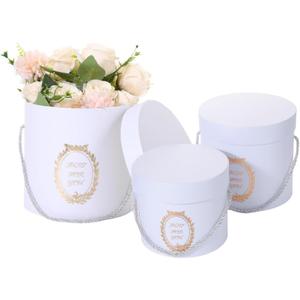 Set of 3 Cylinder Luxury Flower Boxes with Lids Round Florist Gift Ribbon Bow Cardboard Packaging Box for Flowers, Nested Floral Bouquet for Anniversaries, Birthdays, Weddings, Mother's Day (White)