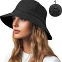 NPQQUAN Sun Bucket Hats for Woman Men Lightweight Sun Hat Packable Foldable Waterproof Beach Hiking Hat (Black)