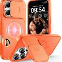 TOCOL for iPhone 16 Pro Case with Slide Camera Cover, Kickstand and Camera Control Button, Fit for MagSafe, Rugged Solid Phone Case, Non-Slip, Drop Protection, Orange