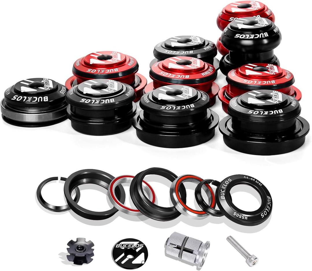 BUCKLOS 1-1/8 Bike Headset MTB Threadless 34 44 44-50.6 44-55 44-56 41.8-52mm, Straight Tapered Tube Mountain Bikes Road Bicycle Double Sealed Bearings Headsets, for Frame Fork Expander Plug Star Nut