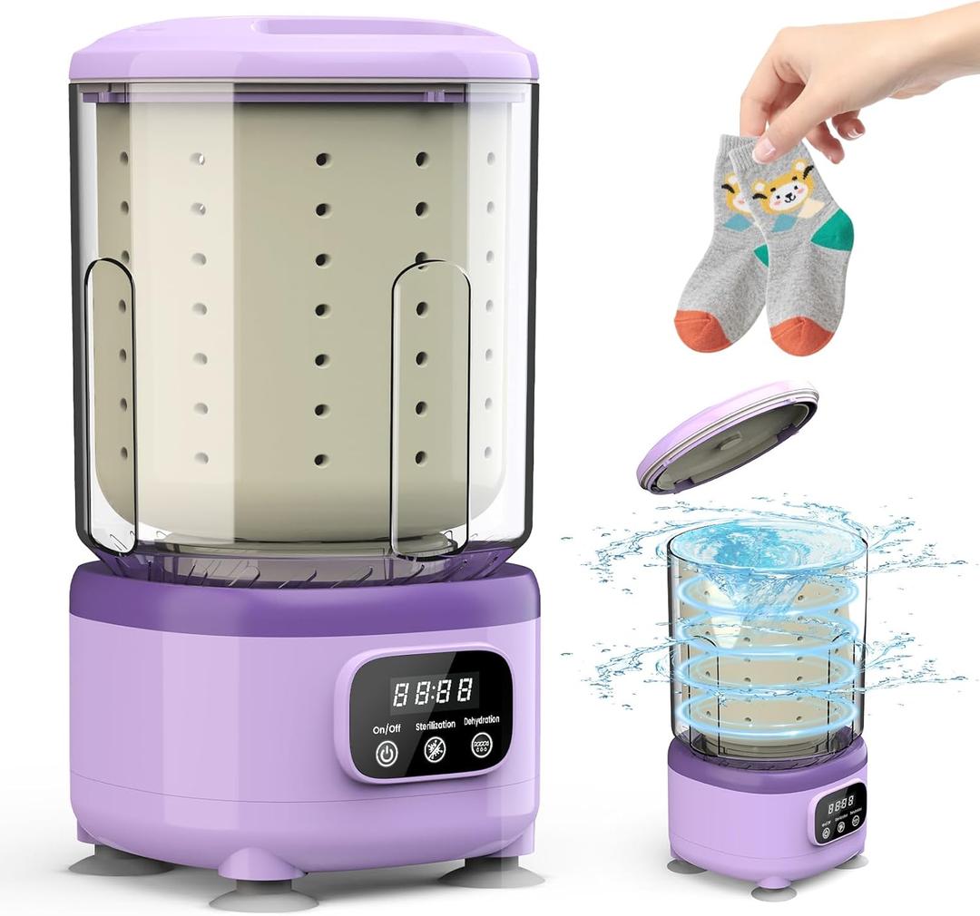 Underwear Washing Machine, Rechargeable Portable Mini Washer Machine with 2L Cup Capacity for Bra Underwear Socks Home Hotel Apartment RV Travel (Purple).