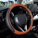 SEG Direct Steering Wheel Cover for 14.5-15 inch Wheels, Breathable PU Leather with Perforated Sides, Anti-Slip Grip, Universal Fit for Cars & SUVs, Black and Orange
