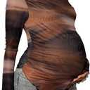 MakeMeChic Women's Maternity T Shirt Spring Tie Dye Asymmetrical Lettuce Trim Long Sleeve Pregnancy Tops (Brown, S)
