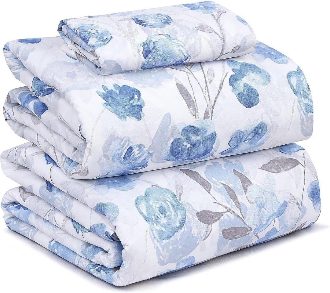 RUVANTI 100% Cotton Sheets  Twin Size Percale Bedding, Cooling & Breathable Floral Design, Durable with a Crisp, Soft & Comfortable Feel, 16" Deep Pocket, 3-Piece Set, Monotones
