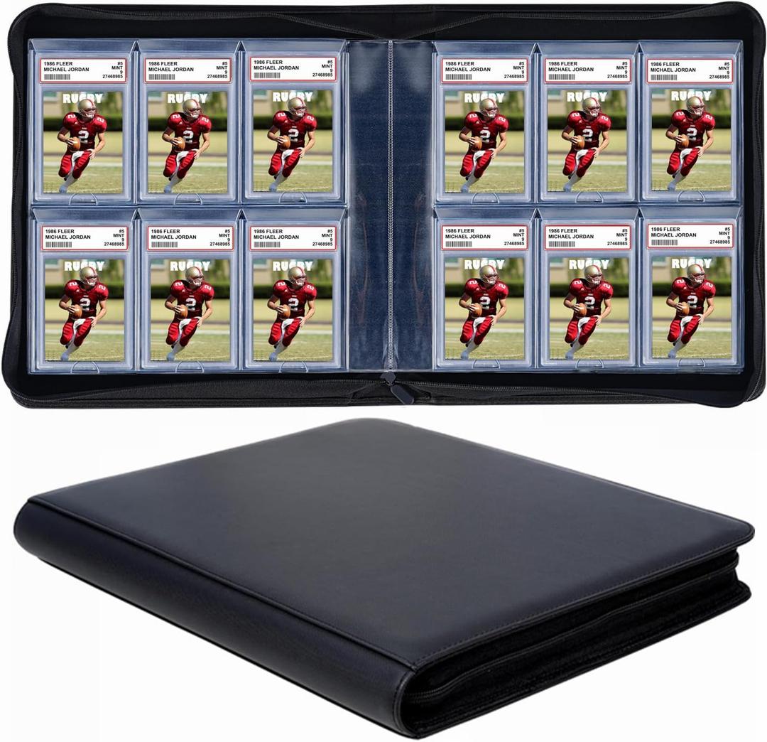 60 Pockets Graded Card Binder, Toploading PSA Slab Holder Album, PU Leather Graded Card Storage Binder, Premium 6 Pocket PSA Card Binder Album with Sleeves (Black)