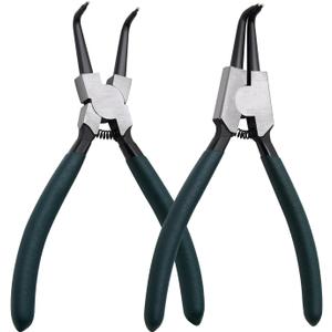 Snap Ring Pliers Set, 2pcs 7" Internal/External Circlip Pliers Kit with Bent Jaw, Heavy Duty Precision Spring Loaded Pliers for Ring Remover Retaining and Remove Hoses, Gaskets