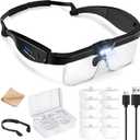 JARLINK Magnifying Glass with Light, Magnifying Glasses with 5 Lenses 0.75-4.0X and 3 LED Lights, Rechargeable Headset Magnifying Glasses for Close Work, Crafts, Reading, Jewelry and Model Makers (Black)