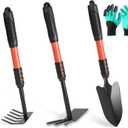 Garden Tool Set, 4 Pack Gardening Tools, Stainless Steel Heavy Duty Hand Cultivator, Hoes, Shovel, for Planting Weeding Digging, Gardening Gifts for Women,Orange