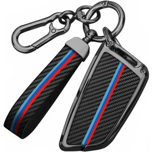 Car Key Fob Cover with Fashion Keychain, Heavy Metal Key Shell Case Fit for BMW 2 5 6 7 Series X1 X2 X5 X6 GT Series, Blade Shape Car Key Case Accessories for Men (1 PCS)