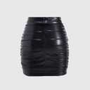 winkbay Women's Sexy Ruched Bodycon Skirt High Waist Solid Color Mini Skirts Party Club Wear Black L (Black, L)