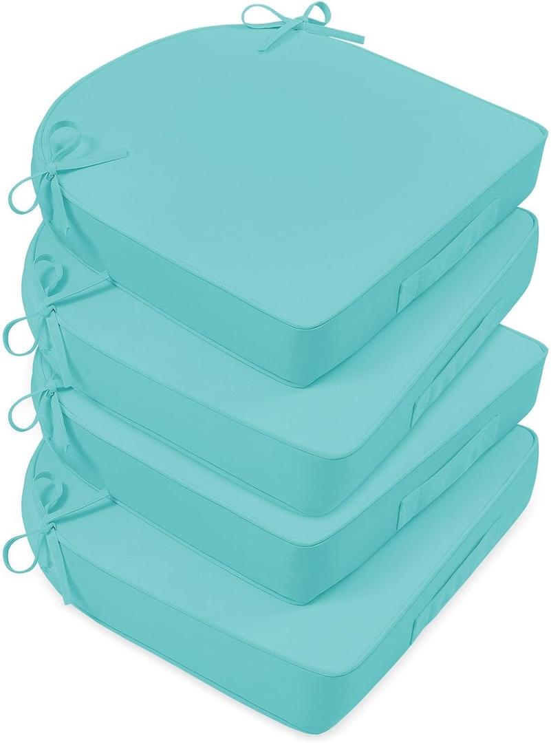 Basic Beyond Outdoor Cushions for Patio Furniture: Waterproof & UV Resistant Outdoor Chair Cushions Set of 4-19 x 19 x 3 Inch Thick Patio Chair Cushions with Adjustable Ties & Handle, Teal